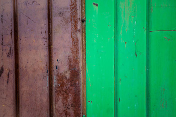 Corrugated iron metal, red and green