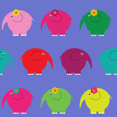 Abstract seamless pattern with cute elephants on a blue background