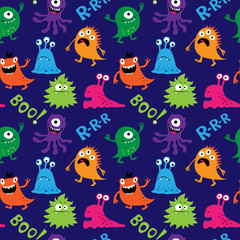 Abstract seamless pattern with decorative cute monsters