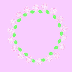 Pink roses background on white with copy space