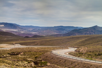 Newly paved winding road between Uyuni and Potosi, Bolivia