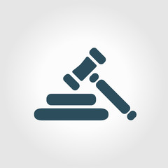 Auction hammer pictogram. Law judge gavel icon. Flat design style.