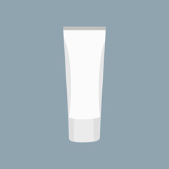 White Tube of cream or toothpaste with lid. Skin care or dental protection. Vector illustration