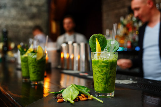 mint spinach cocktail in glass