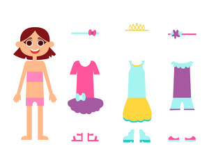 Beautiful clothes for the birthday of a little girl isolated on white background. Vector illustration