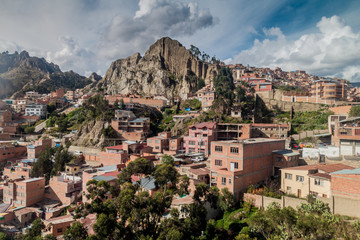 Fototapeta na wymiar Aerial view of houses in La Paz, Bolivia