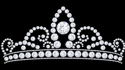 3D illustration diamond crown tiara with glittering precious stones - obrazy, fototapety, plakaty