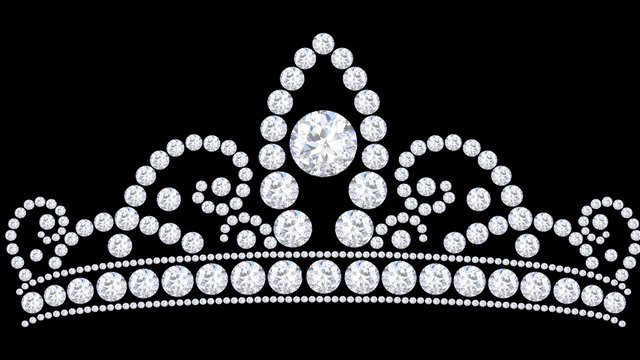 3D illustration diamond crown tiara with glittering precious stones