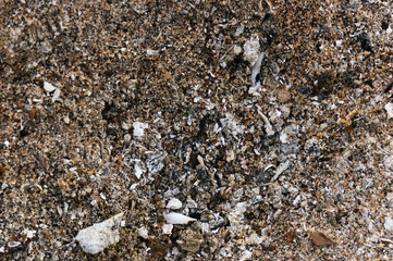 Colored ash from the fire. Background remains of the fire.