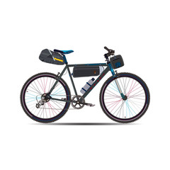 Fototapeta premium Vector flat illustration of touring bike with bikepacking gear