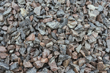 Mound crushed gravel, close-up, construction material