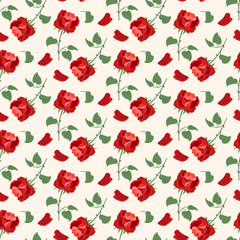 Seamless pattern with roses on the white background.