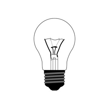 Flat black halogen lamp in cutaway style. Outline classical electric light bulb with realistic spiral inside. Vector illustration