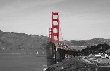 Golden gate bridge in black white and red, San Francisco, California, USA