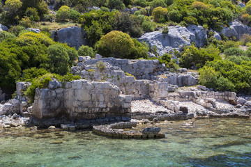 Flooded ancient Lycian city as a result of the earthquake city. Near the city of Simena in the vicinity of Kekova Turkey.
