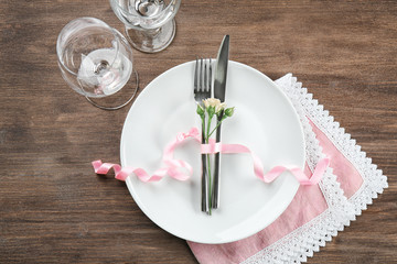 Beautiful festive table setting in cafe