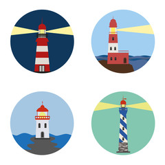 Set of lighthouse icons on white background.