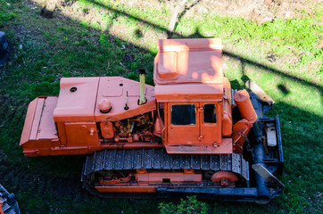 Red bulldozer at a construction site