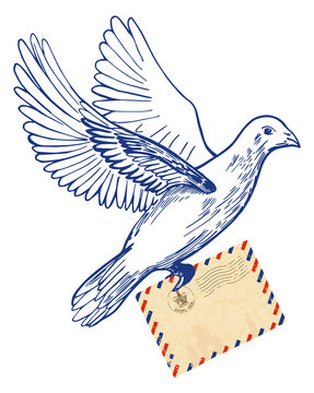 Postal dove with air mail envelope