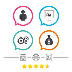 Business signs. Human and presentation board.