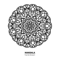 Mandala flower vector drawing. Decorative boho round ornament. Ethnic hand drawn element.