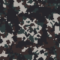 Seamless dark brown green and black pixel digital camo pattern vector