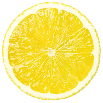 Juicy yellow slice of lemon, clipping path, white background, isolated