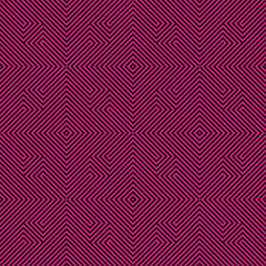 Seamless black and magenta pink op art diagonal illusion geo pattern vector