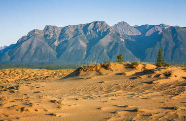 Chara sands and Mountains Kodar in Eastern Siberia 