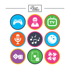 Fototapeta premium Entertainment icons. Game, bowling and puzzle.