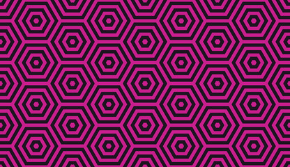 Seamless black and magenta pink op art hexagon illusion pattern vector