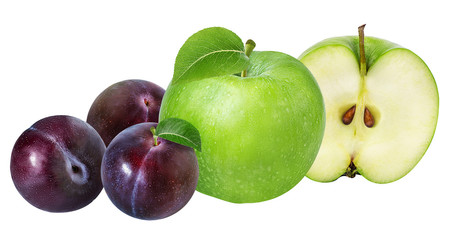 apples and plum isolated on white