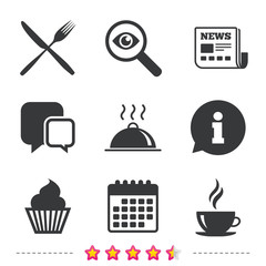 Food icons. Muffin cupcake symbol. Fork, knife.