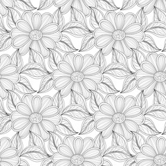 Vector Seamless Monochrome Floral Pattern