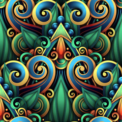 Vector Colored Seamless Pattern with Floral Ornament