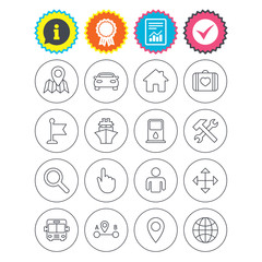 GPS navigation icon. Car, Bus and Ship transport.