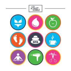 Spa, hairdressing icons. Swimming pool sign.