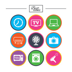 Fototapeta premium Home appliances, device icons. Electronics sign.