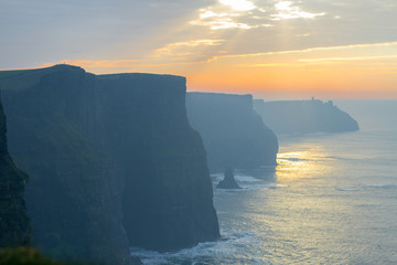 Beautiful landscape at the famous Cliffs of Moher and  O'Brien's Tower in Co. Clare, Europe, ireland