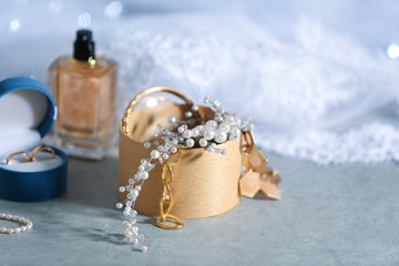 Collection of bijouterie in jewelry box