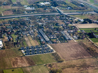 Aerial cityscape and buildings