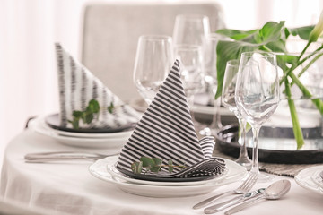 Table setting for dinner in restaurant