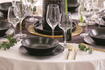 Table setting for dinner in restaurant