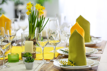 Table setting for dinner in restaurant