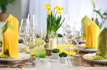 Table setting for dinner in restaurant