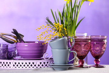 Set of dishware on table