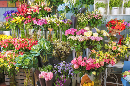 Colorful flowers in shop