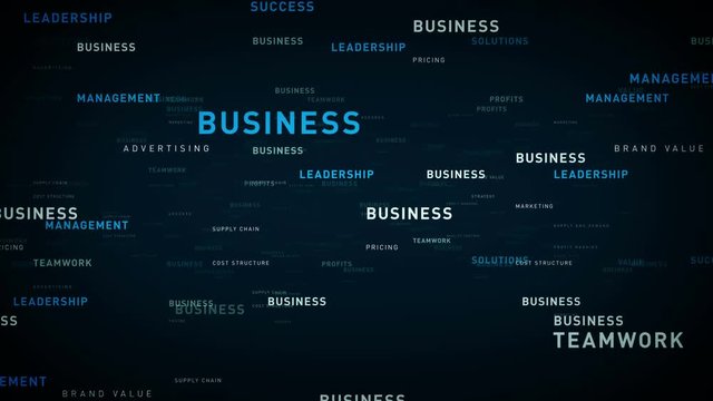 Keywords for Business Blue - Essential words about business drift through cyberspace. All clips are available in multiple color options and loop seamlessly.