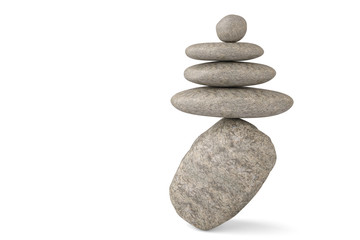 Big stone stability balancing stones on white background.3D illustration.