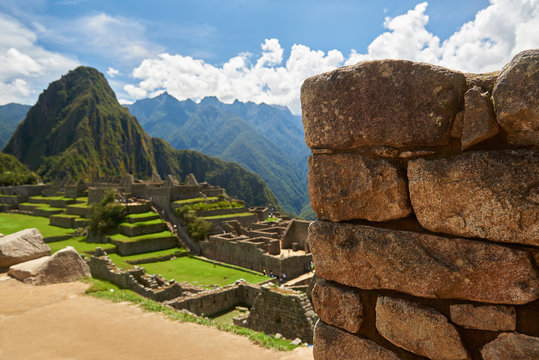 Stone brick wall in Machu Picchu
